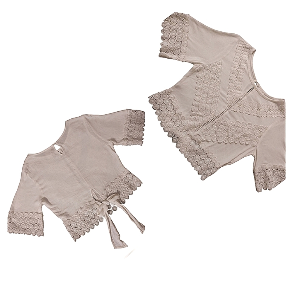 Self-Esteem Elegant Cream Lace Women's Top Lots Of Lace Bow In Back